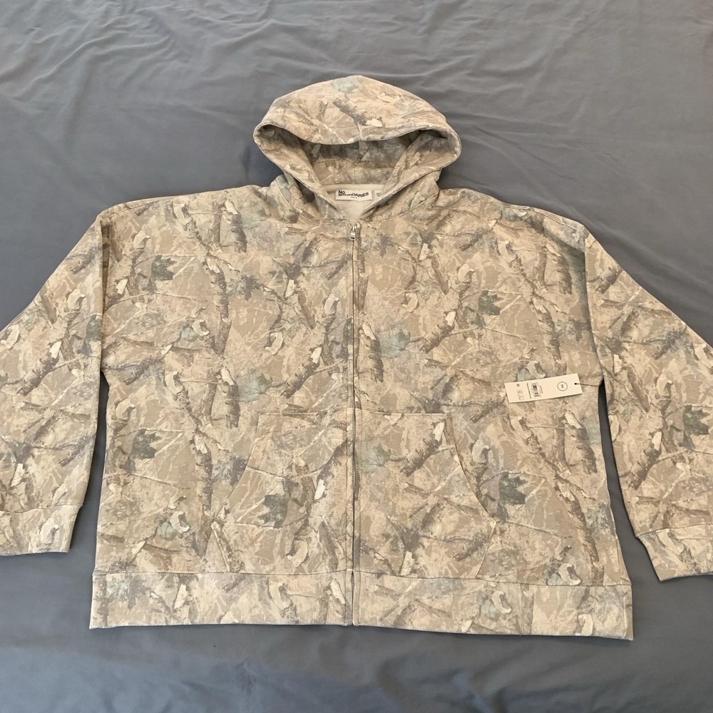 Camouflage Hoodie Mens 2XL Beige Full Zip Fleece Sweatshirt Outdoor Fall Casual